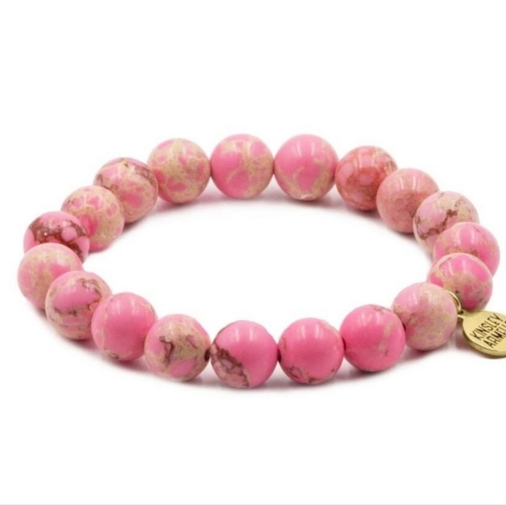 Kinsley Armelle Flamenco Pink Howlite Beaded Bracelet 18k Gold Ion Plated Charm